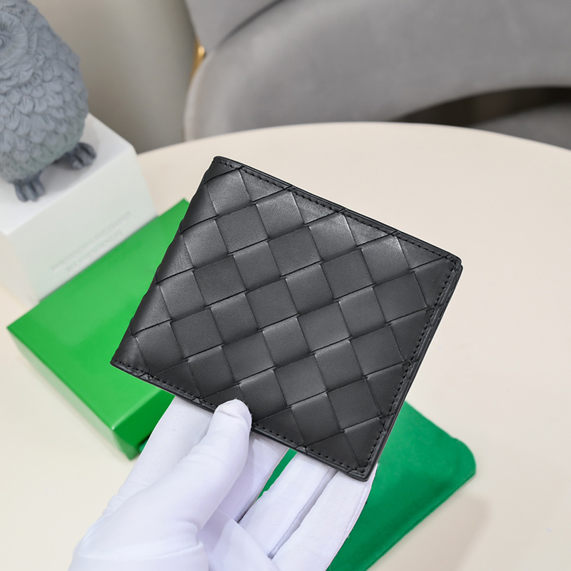 Luxury Brand Design Leather Braided Short Coin Wallet Women's Fashion Classic Double Fold Wallet Men's Business Weave Multi-card Slot Credit Card Holder Unisex