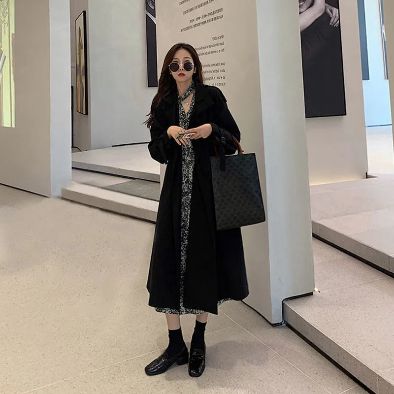 Women's Trench Coats Womens Autumn Classic Double Breasted Long Trench Jacket with Belt Female Solid Color Lapels Windbreaker Winter Coat for Wom