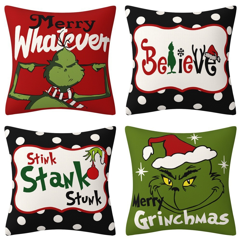Christmas Pillow Cases Cartoon Grinch Theme Printed Decorative Cushion Cover Pillowcase for Home Sofa Car Decoration 16 Styles