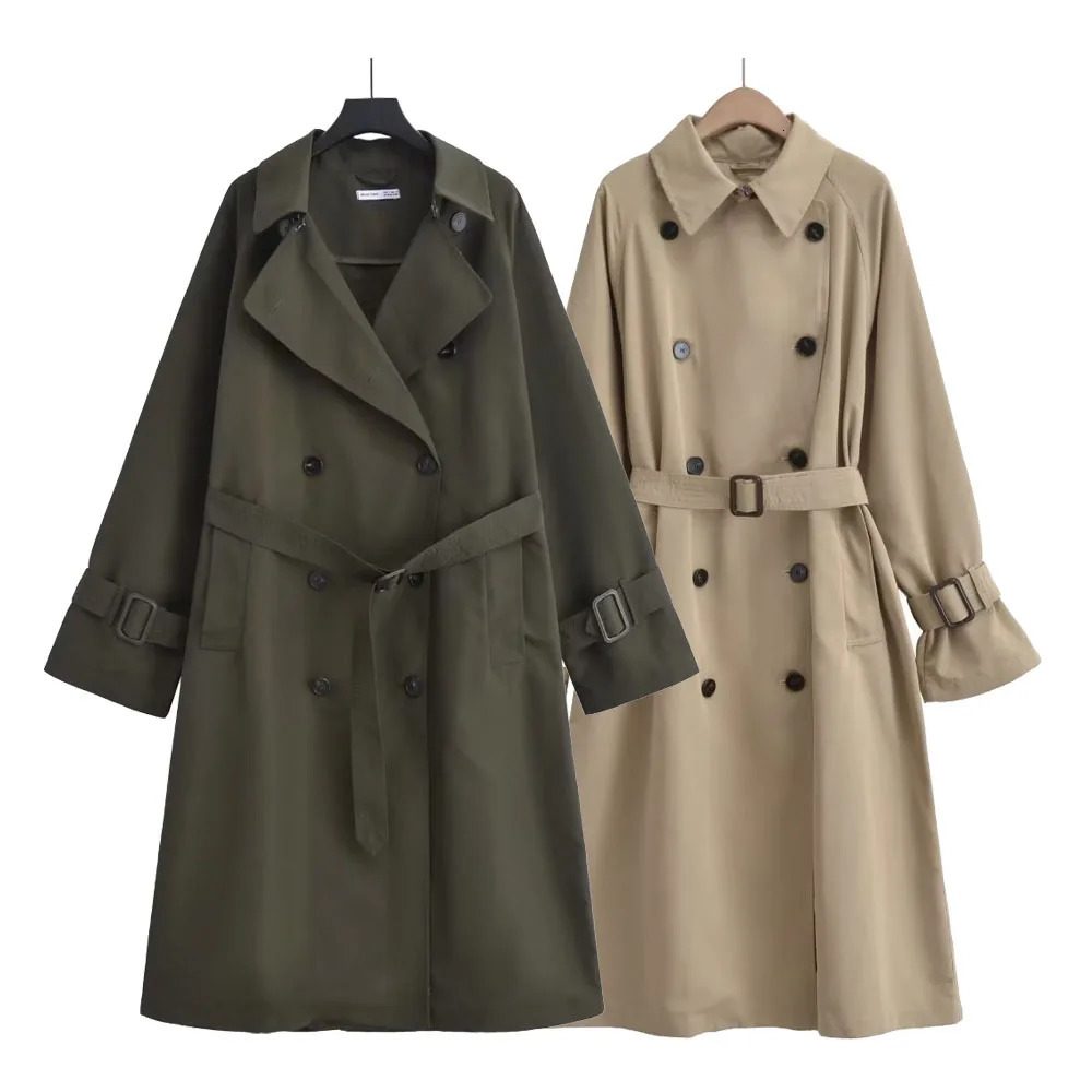 Women's Trench Coats Zach Ailsa Autumn/Winter Women's Casual Polo Neck Long Sleeve Strap Decoration Loose Long Trench Coat 231204