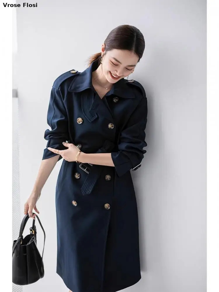 Women's Trench Coats 95% Cotton Khaki Long Women Trench Coat Autumn Winter Turn Down Collar Women Clothes Causal Full Sleeve Belt Trench 231204