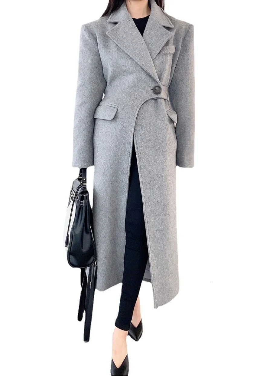 Women's Jackets Simple Trend Long Coat Korean Chic Wool Coats Chemisier Femme Irregular Overcoats Kaschmir Mantel Autumn M151 231205