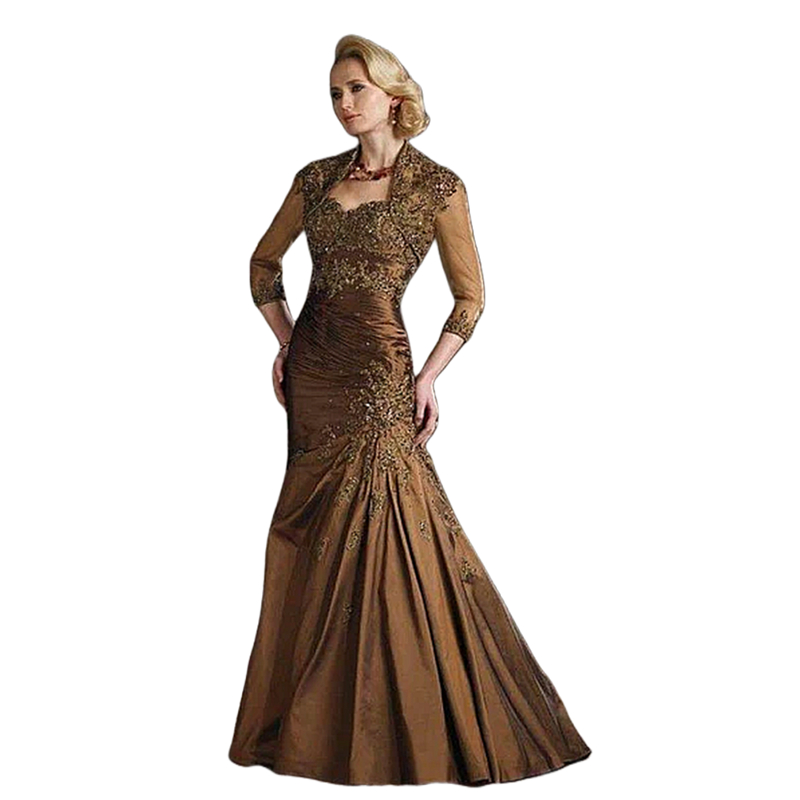Elegant Taffeta Mother Of The Bride Dresses With Short Jacket Beaded Lace Appliques Pleats Long Mermaid Wedding Guest Dress For Women 2024 Groom Mom F