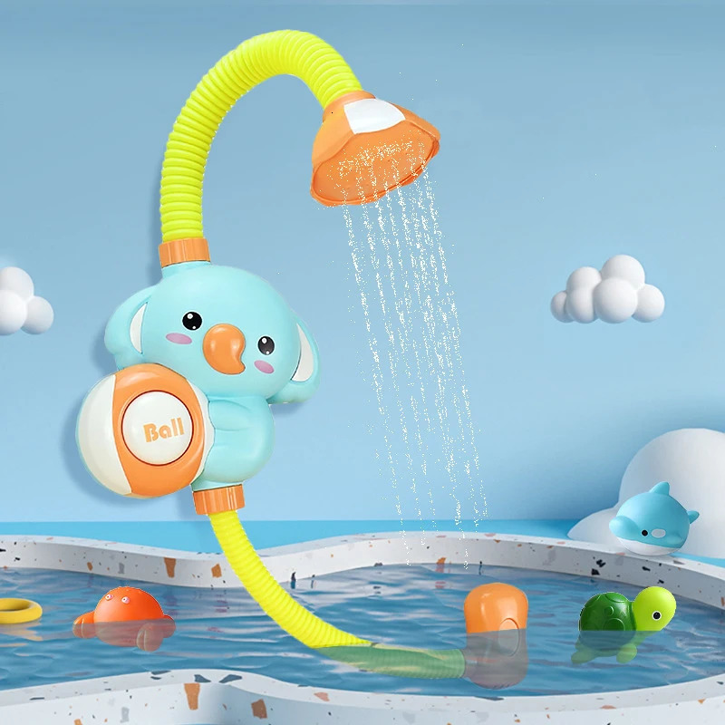 Bath Toys Electric Elephant Shower Toys Kids Baby Bath Spray Water Faucet Outside Bathtub Sprinkler Strong Suction Cup 231204