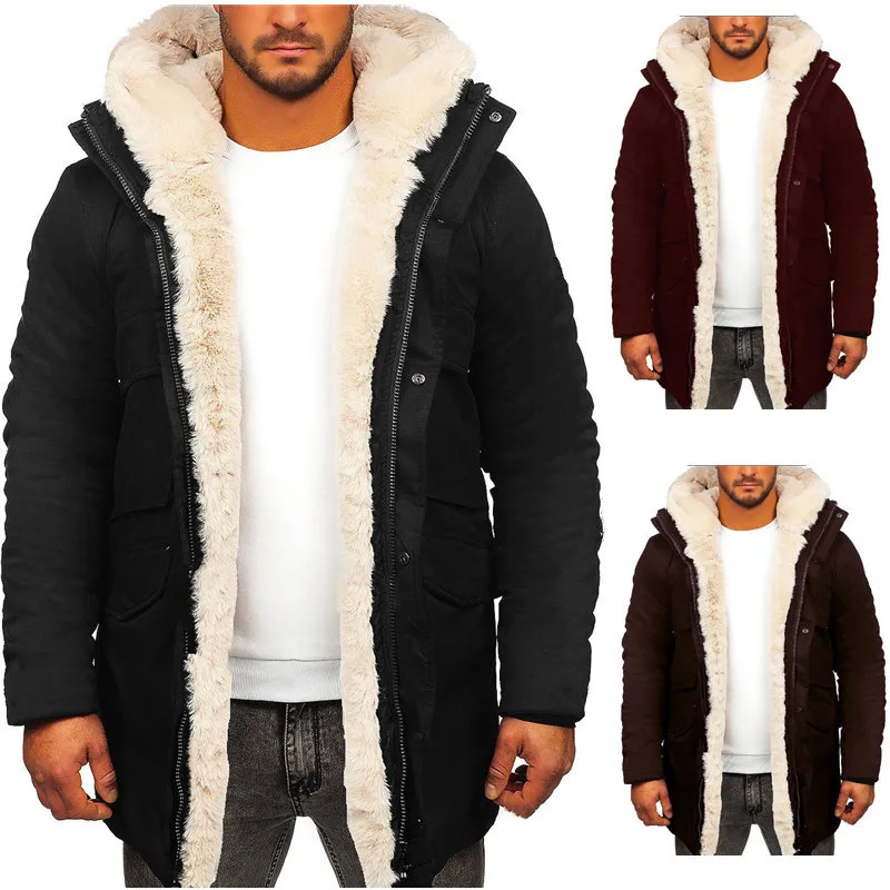 Men's Leather Faux Warm Fur Jacket Coat Parka Hooded Men Autumn Winter Long Sleeve Fashion Casual Zipper Solid Color Jackets 231205