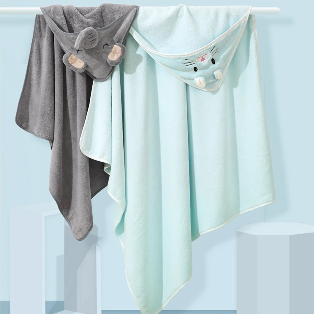 Towels Robes 0-3Y Unisex Baby Bathrobe Flannel Cloak Cartoon Boy Girl Ultra-Soft Hooded Spa Robe Bath Towel born Cover-Up Baby Shower Gift 231204
