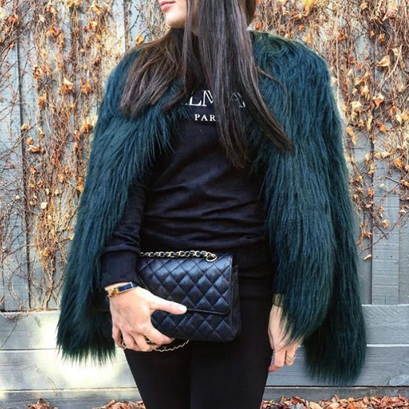 Women's Fur Faux Furry Coat Women Fluffy Warm Long Sleeve Outerwear Autumn Winter Jacket Hairy Collarless Overcoat Plus Size 3XL 231205