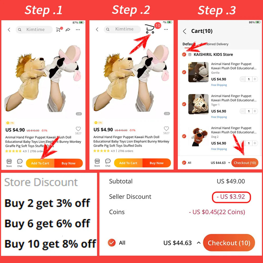 Mobiles Animal Hand Finger Story Puppet Kawaii Plush Doll Educational Baby Toy Lion Elephant Bunny Monkey Giraffe Soft Toys Stuffed 231206