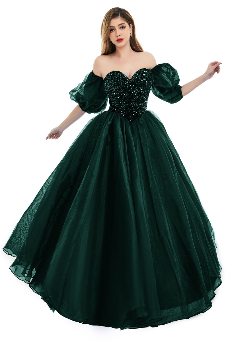 Royal Sexy Backless Blue A Line Prom Dresses New Sequins Beads Sweetheart Corset Back Evening Quinceanera Gowns With Poet Sleeves BM