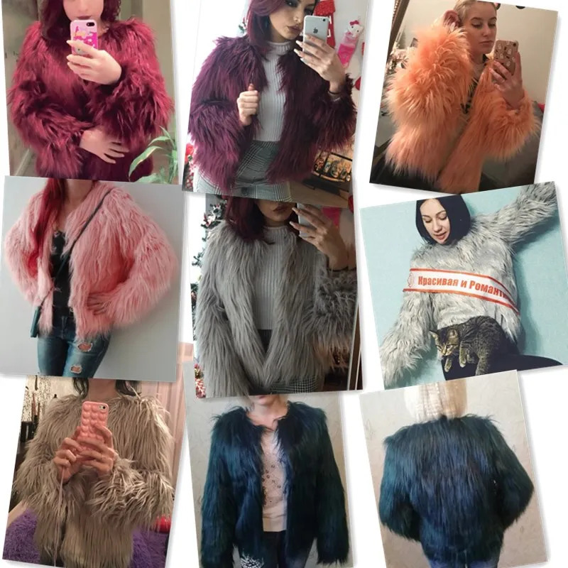 Women's Fur Faux Furry Coat Women Fluffy Warm Long Sleeve Outerwear Autumn Winter Jacket Hairy Collarless Overcoat Plus Size 3XL 231205