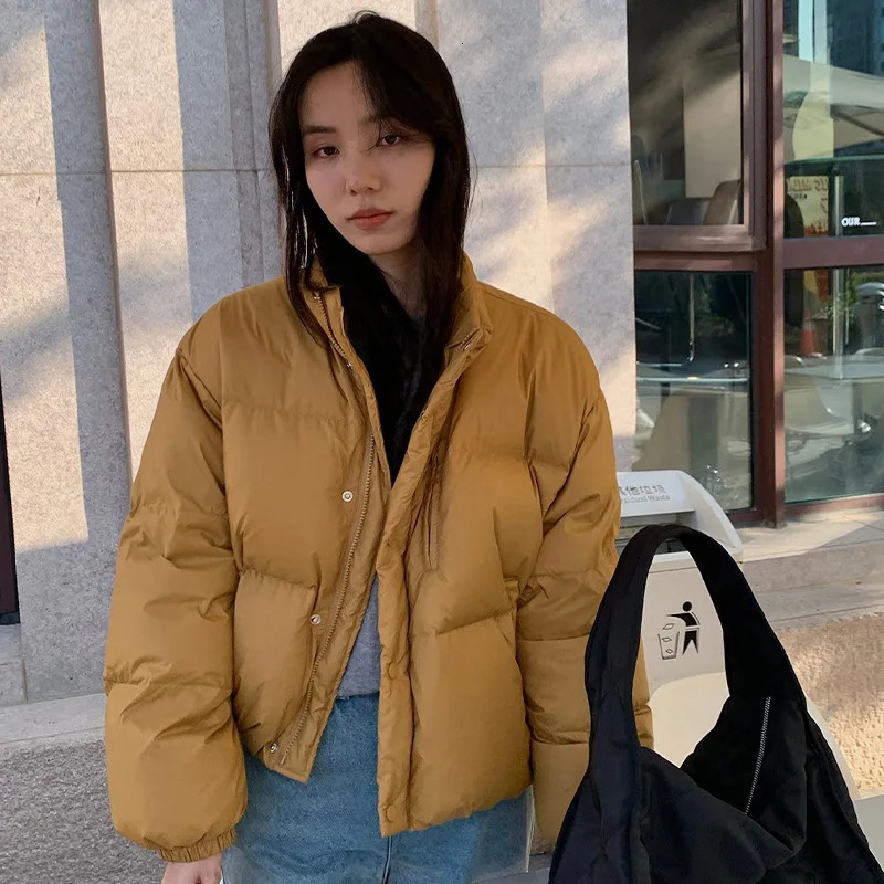 Women's Down Parkas 2023 Jacket Winter Stand Up Collar Casual White Duck Loose Bread Slim Fit Warm Solid Color Coat 231205