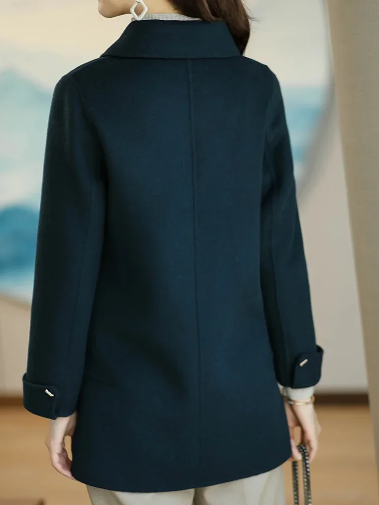 Women's Wool Blends Woolen Coat Slim Fashion Office Lady Square Collar Single Breasted Winter Coats for Women 2023 Widewaisted Pocket Black 23120