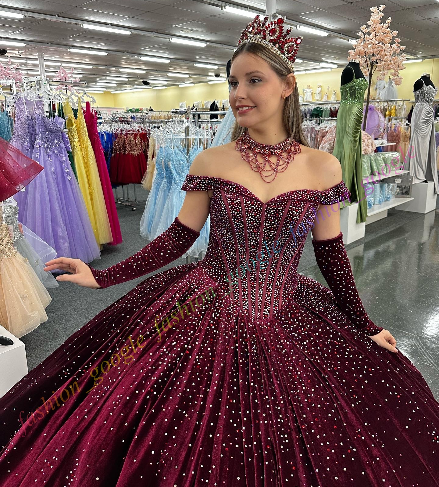 Off-Shoulder Veet Quinceanera Dress Sparkg Stone Ball Mexican Quince Sweet 15/16 Birthday Party Gown for 15th Girl Drama Winter Formal Prom Gala Detac