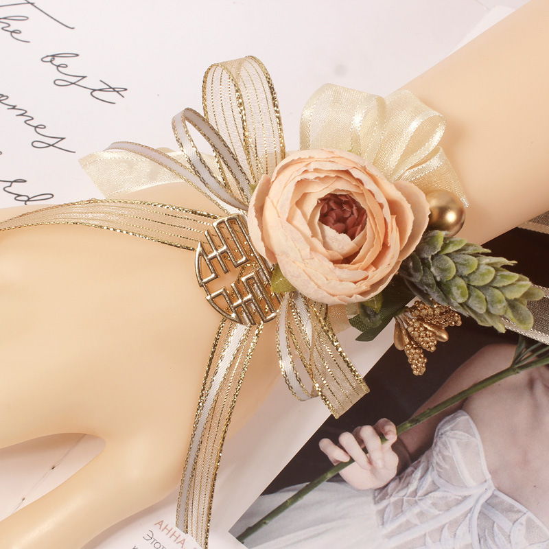 Charm Wrist Flower Wedding Bridesmaid Hand Rose Artificial Flowers Ribbon Party Prom Supply Accessories