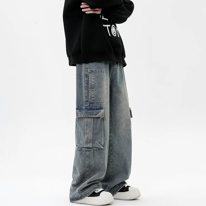 Womens Jeans Vintage Y2K Fashion Streetwear Cargo for Men Straight Wide Leg Pants Male Loose Casual Denim Trousers Hip Hop Harajuku 231206