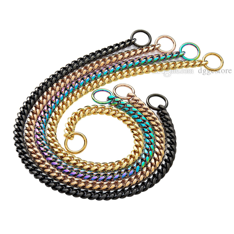 Gold 10MM Cuban k Dog Stainless Steel Metal Silp Chain Collar Heavy Duty Chew Proof Walking (10") 5 Color Wholesale B210