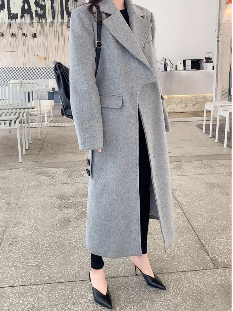Women's Jackets Simple Trend Long Coat Korean Chic Wool Coats Chemisier Femme Irregular Overcoats Kaschmir Mantel Autumn M151 231205