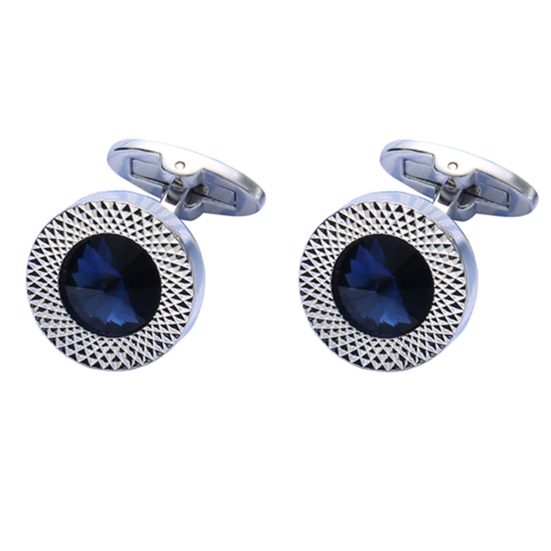 Luxury Round Cuff Links Sapphire Silver Blazer Shirt Cuff Accessory for Party Advanced Christmas gifts Silver Gold