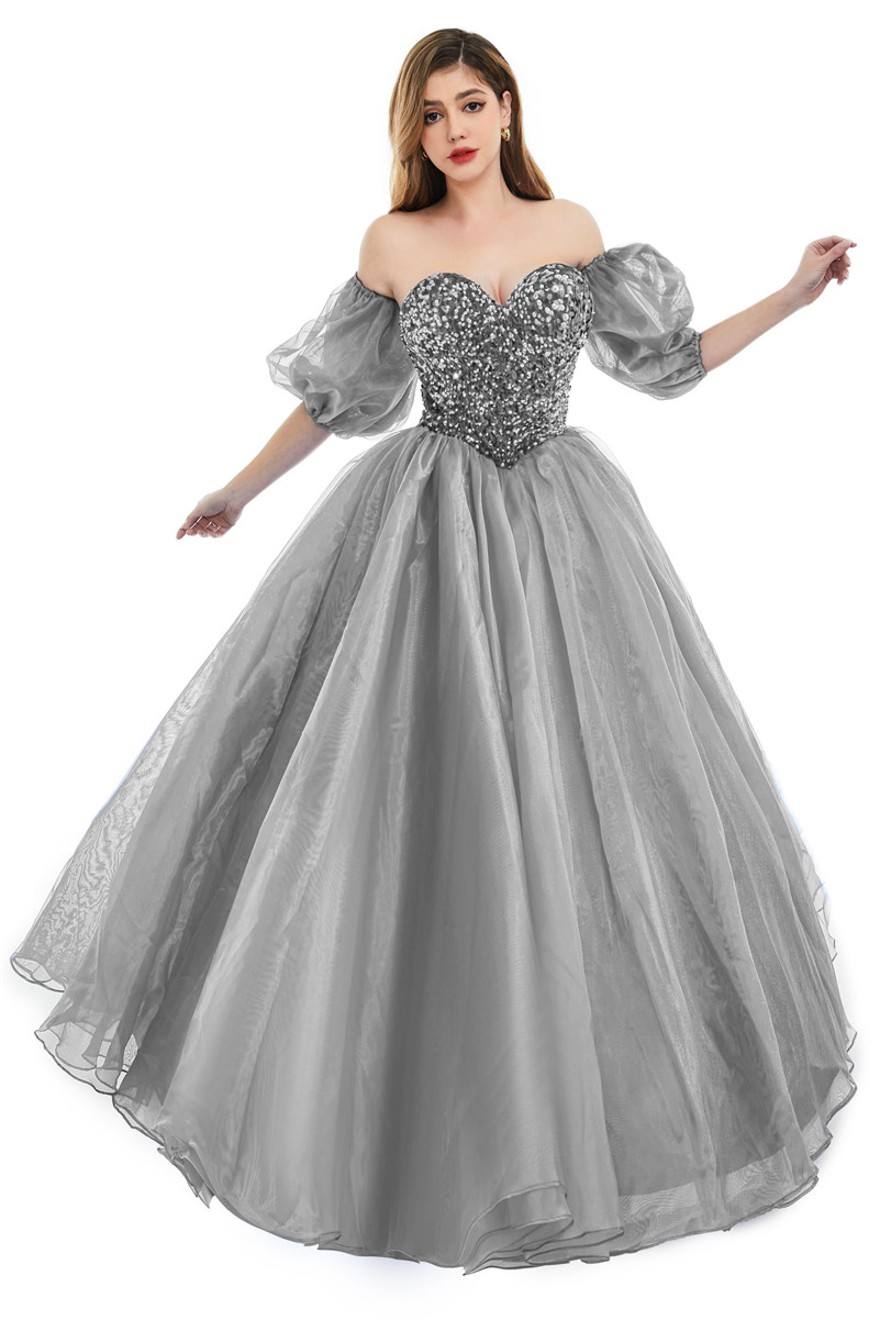 Royal Sexy Backless Blue A Line Prom Dresses New Sequins Beads Sweetheart Corset Back Evening Quinceanera Gowns With Poet Sleeves BM