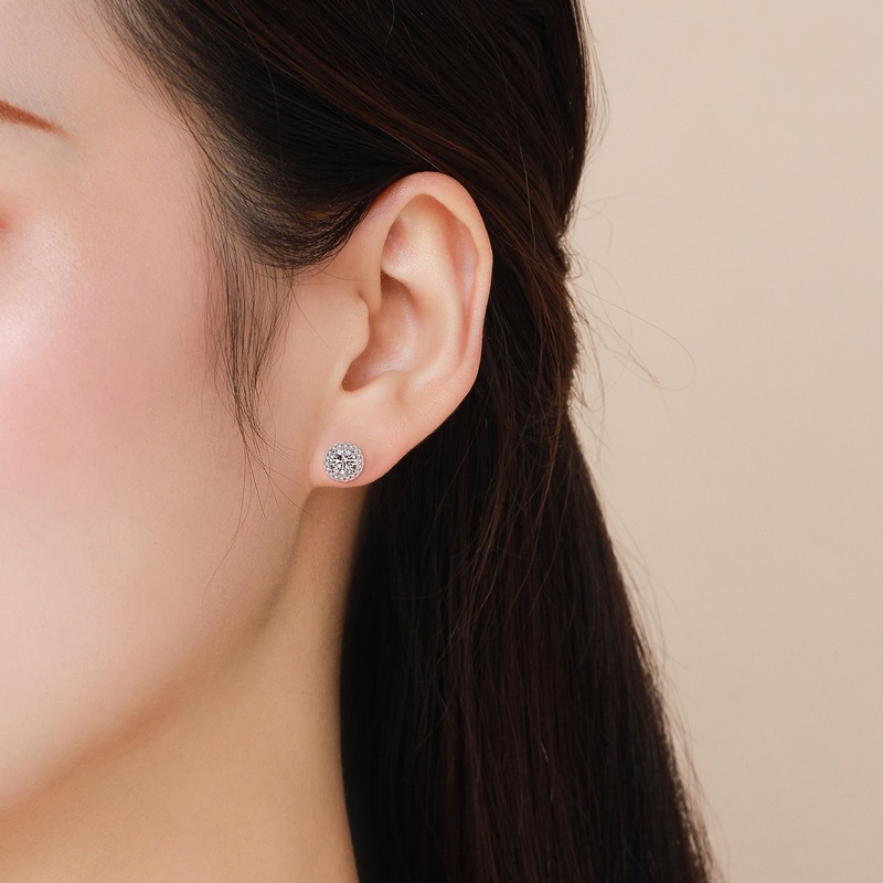 Sterg Sier Round Cut White 5A CZ Dia Stud Earrings for Women