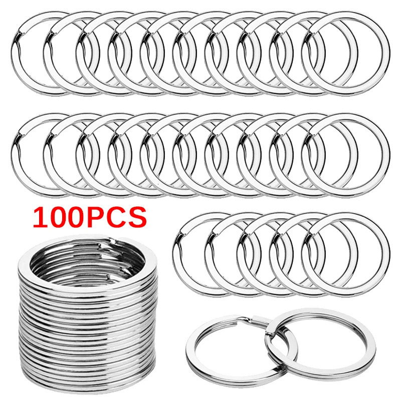 Keychains Lanyards 100pcs Stainless Steel Key Rings 25/30/35mm Round Flat Line Split Rings Keyring For Jewelry Making Keyfobs DIY Keychain Findings 23