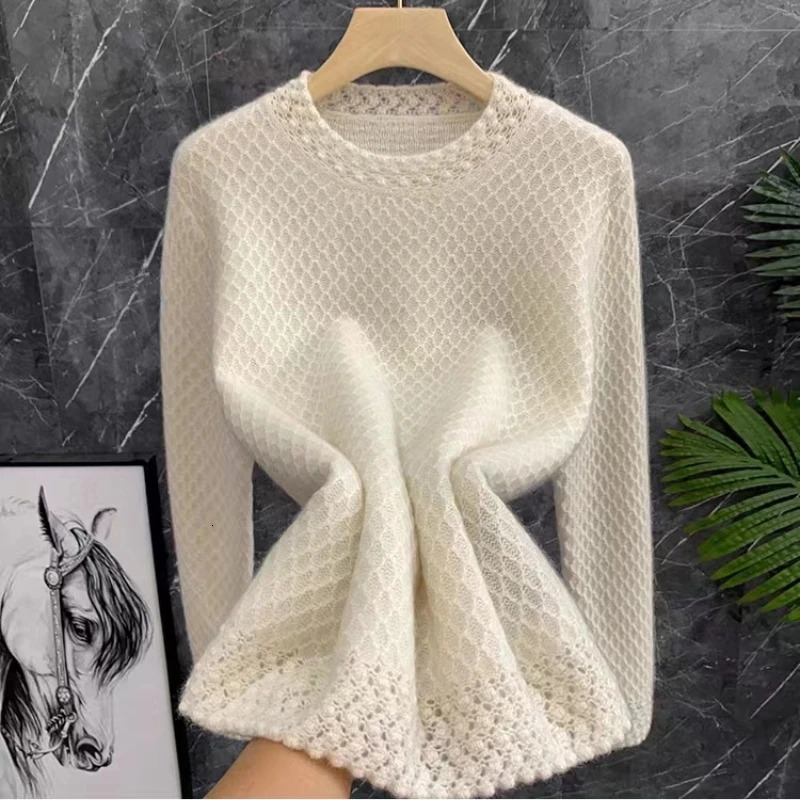 Women's Sweaters Wool Cashmere Sweater Women 3D ThreeDimensional Hollow Out Round Neck Jumper Knit Autumn Bargain Price Fashion Top 231206