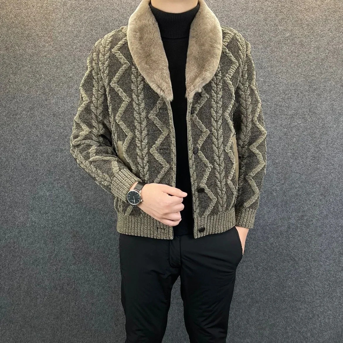 Men's Fur Faux Autumn Winter Oversized Cool Thick Warm Reversible Fluffy Jacket Long Sleeve Coat Men Runway European Fashion V108 231205