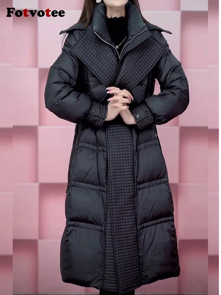 Women's Jackets Fotvotee Winter Jacket Women Spliced Stand Collar Puffer Vintage Streetwear Thicken Warm Parkas Coat Casual Outerwear 231205