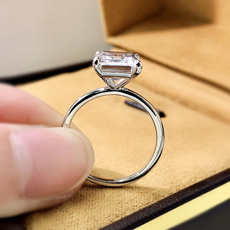Choucong Brand Unique Wedding Rings Simple Fine Jewelry Pure 100% Sterling Sier Emerald Cut Natural Moissanite Dia Party Women Solitaire Ring For Love