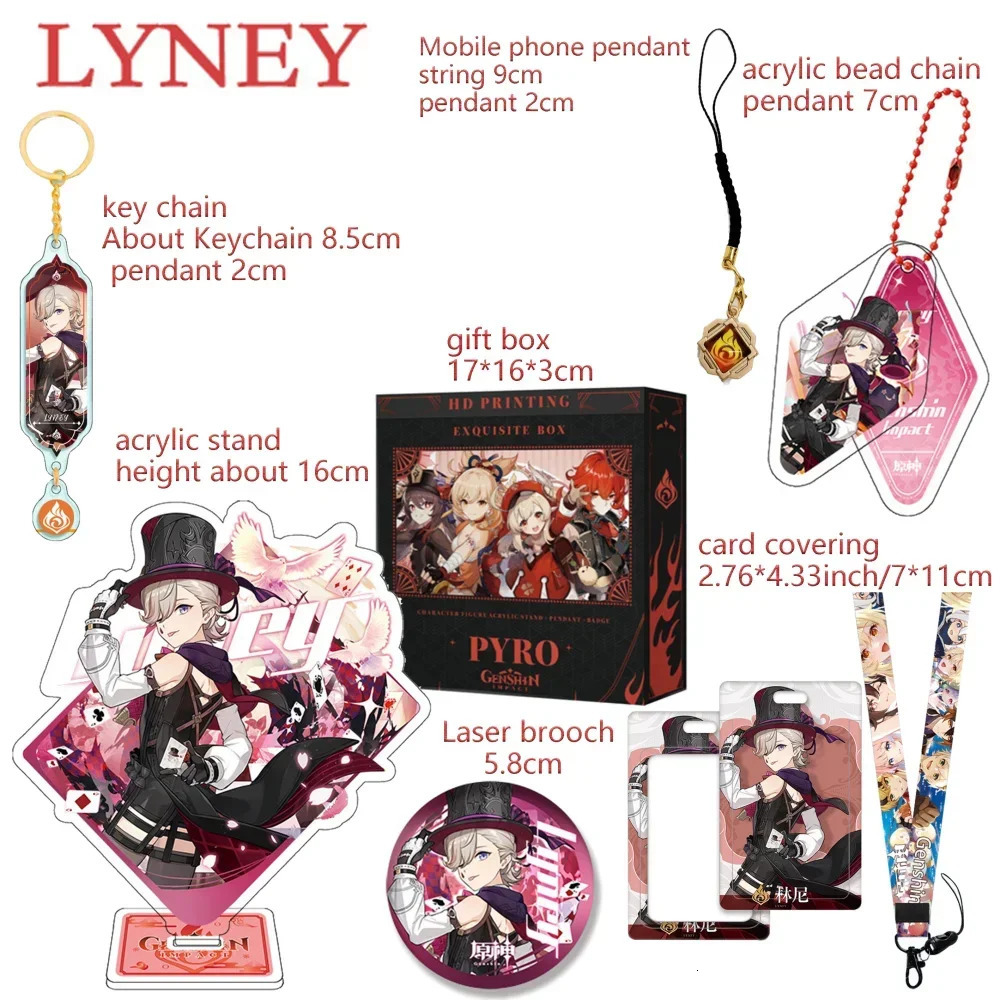 Keychains Lanyards Game Wanderer Xiao Furina Neuvillette Wriothesley Navia Chevreuse Lyney Decoration Pendant Gift Box Gift Keychain 231205