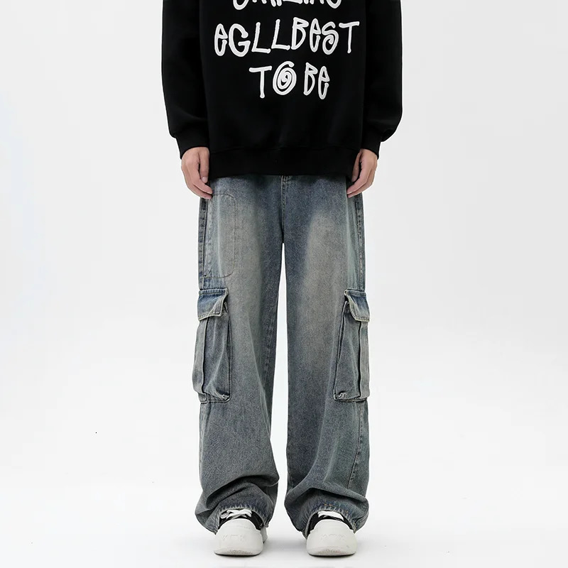 Womens Jeans Vintage Y2K Fashion Streetwear Cargo for Men Straight Wide Leg Pants Male Loose Casual Denim Trousers Hip Hop Harajuku 231206