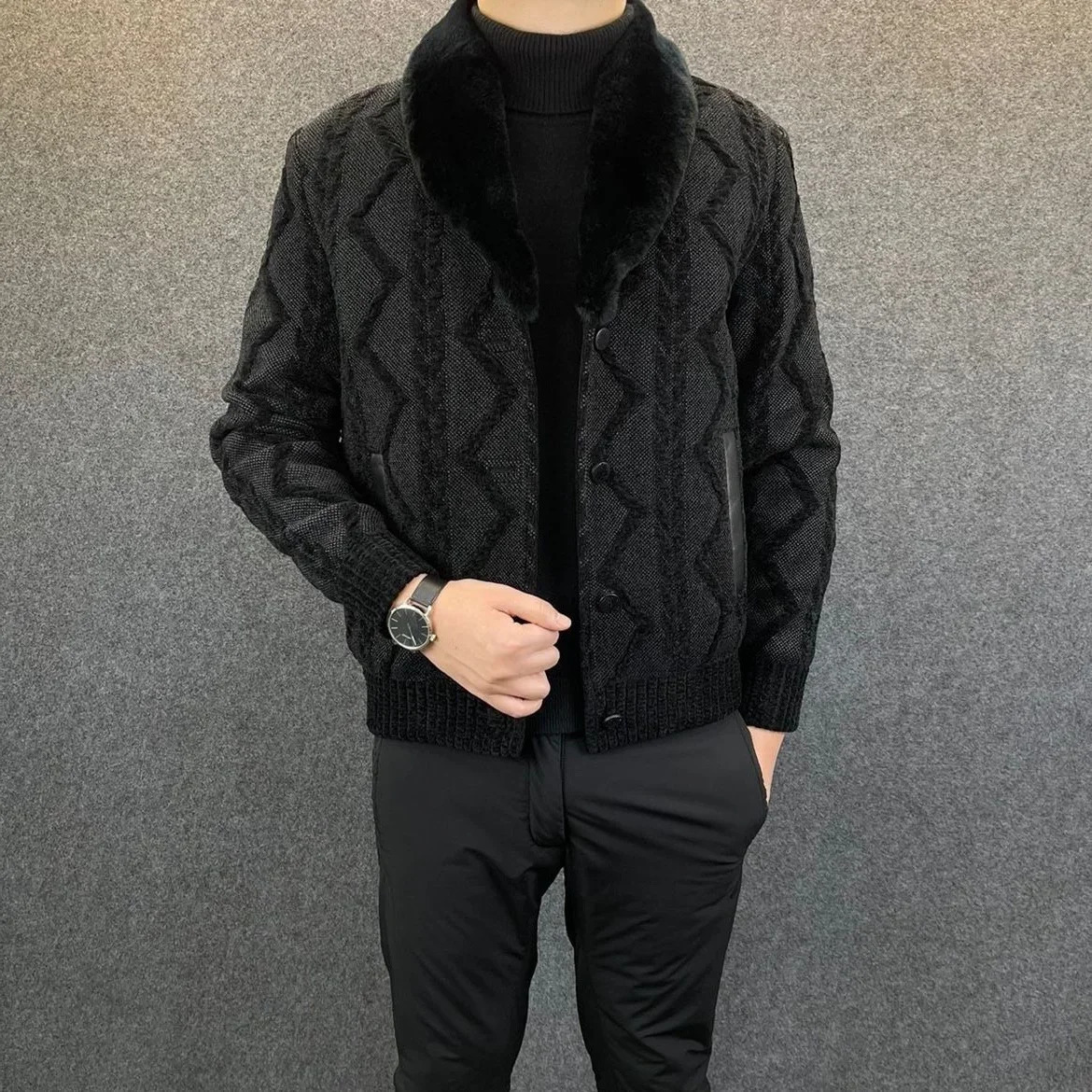 Men's Fur Faux Autumn Winter Oversized Cool Thick Warm Reversible Fluffy Jacket Long Sleeve Coat Men Runway European Fashion V108 231205