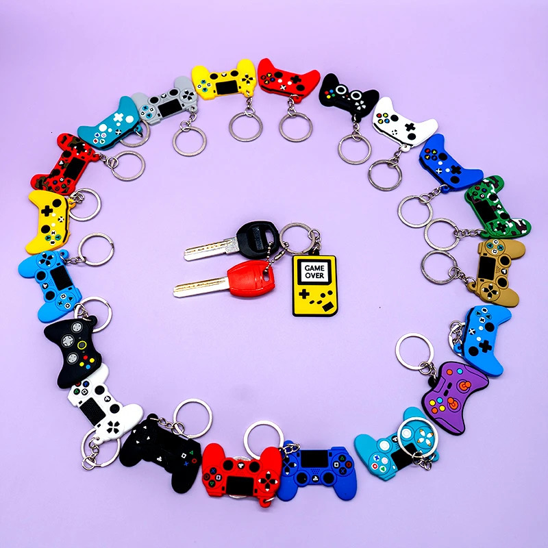 Keychains Lanyards 50PCS PVC Keychain Cute Gamepad Colorful Joystick Keyring Wholesale Custom Key Chain for Car Key Accessories Gadget for Man Gift 23