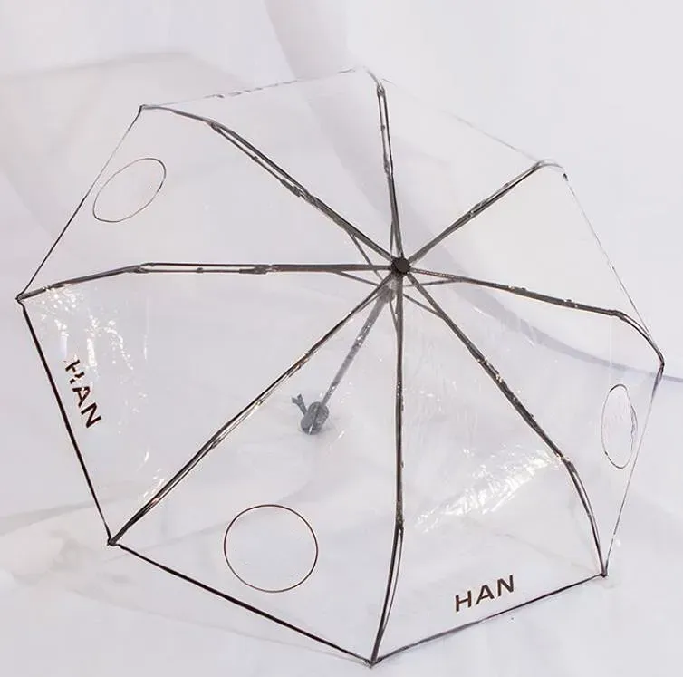 Designer Transparent Umbrellas Female Letter Pattern Folding Full-automatic Umbrella