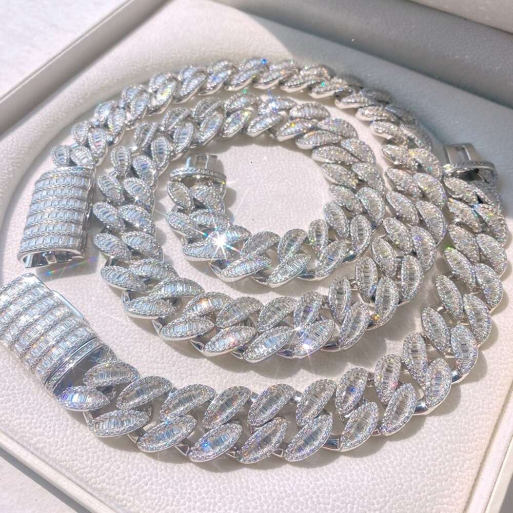 Sell Men Jewelry Gold Plated 3 Row Stones Vvs Moissanite Miami Cuban Link Chain Necklace Moissanite Mens Chain