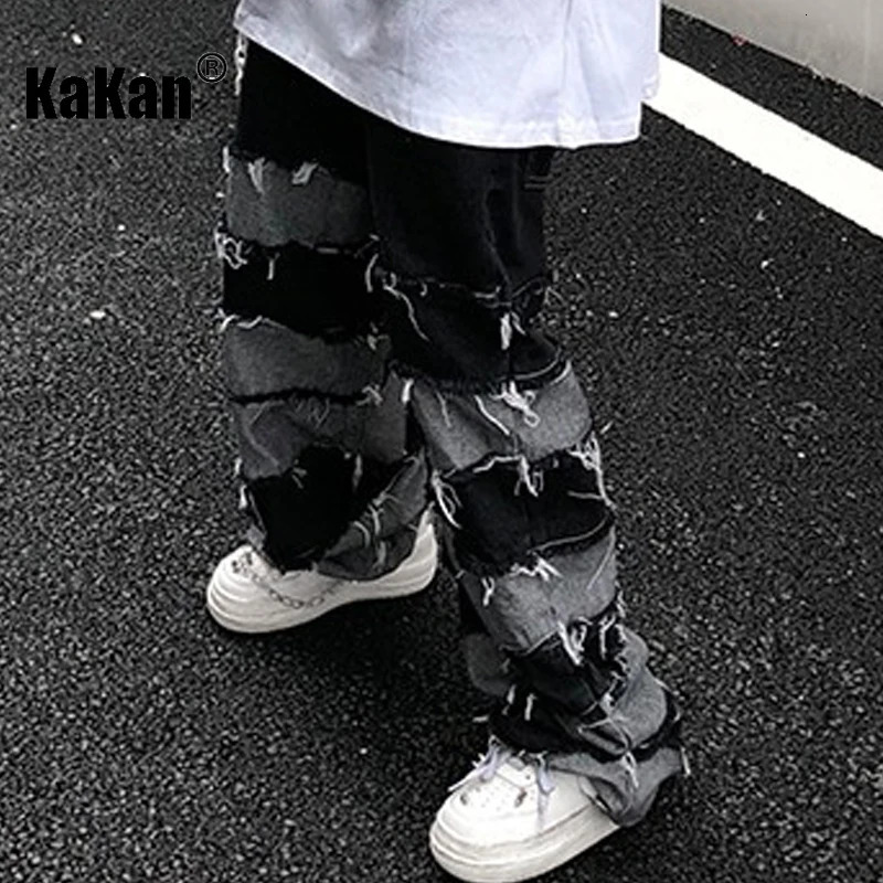 Women s Jeans Kakan American High Street Antique Tassel for Men Dropped Wide Leg Hip Hop Lazy Long Pants K27 56 231206