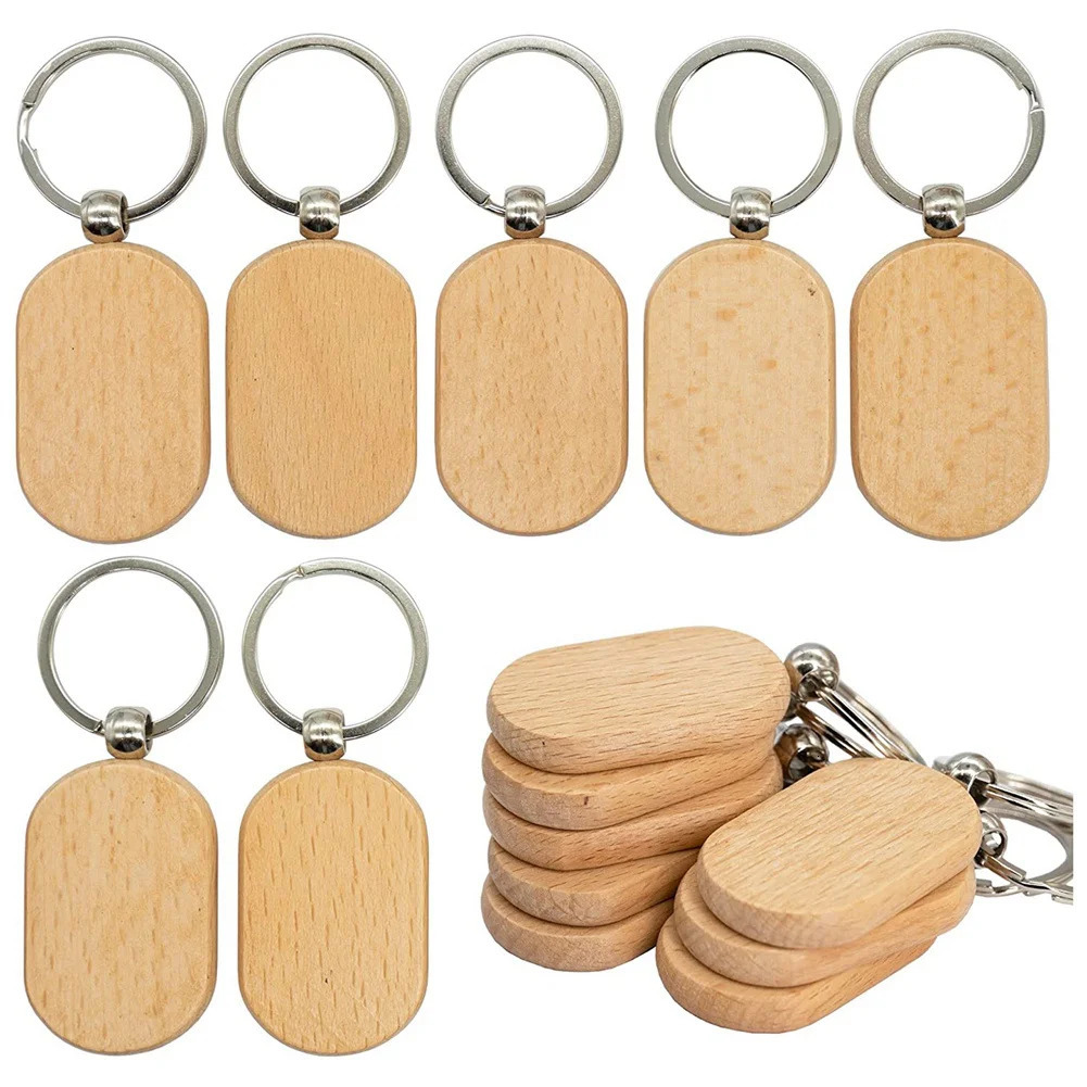 Keychains Lanyards 20 Pcs Blank Wooden Tag Key Diy Wood Keychains Key Wood Engraving Blanks 231205