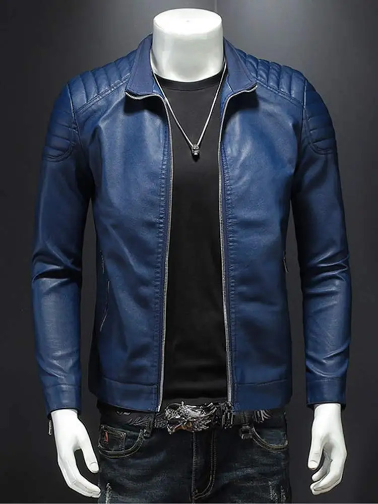 Men's Jackets American Men Pu Leather Jacket Stand Collar Slim Motorcycle Causal Coat Autumn Windbreaker Male Moto Biker Outerwear 231205