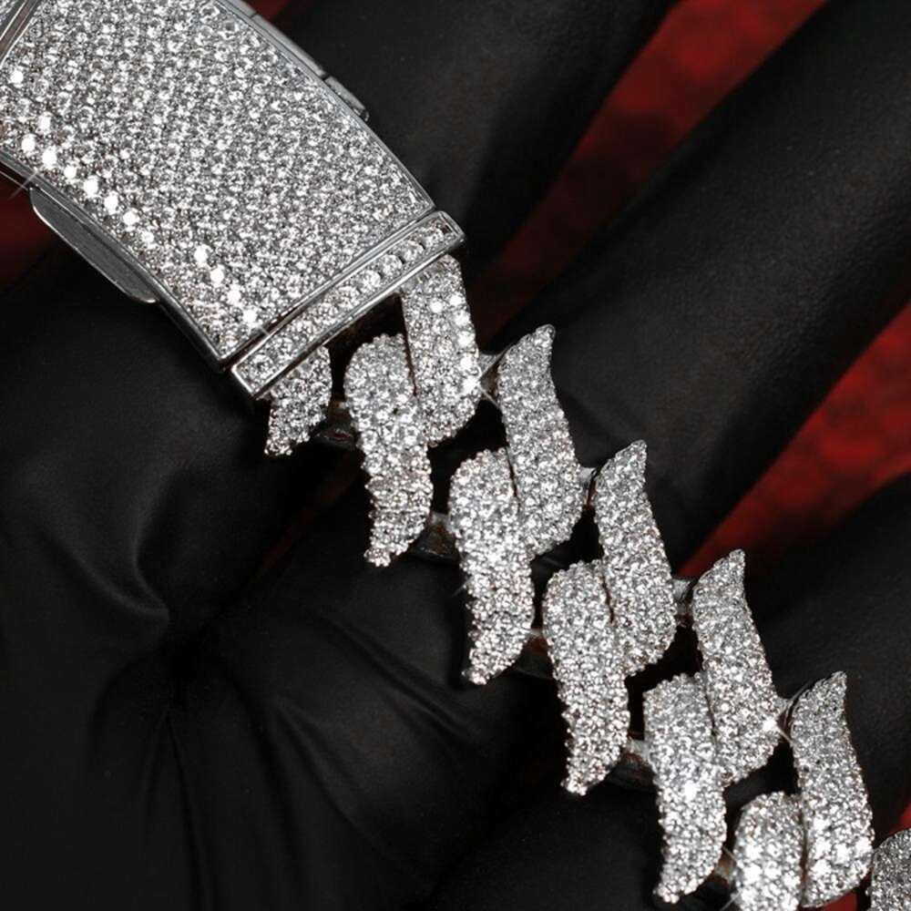 Sell Men Jewelry Gold Plated 3 Row Stones Vvs Moissanite Miami Cuban Link Chain Necklace Moissanite Mens Chain