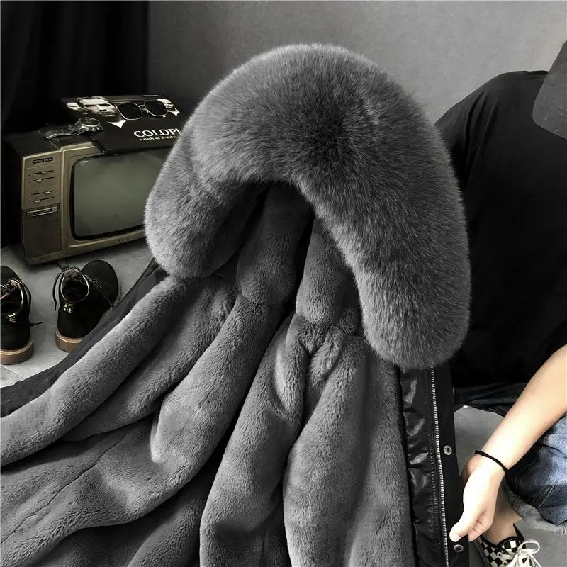 Men's Fur Faux Long Coat Winter Women Middle Length Removable Woman 2023 False Mink Velvet Korean Autumn Clothe Rex 231205