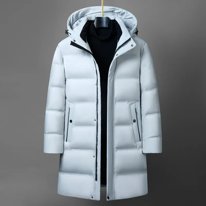 Men's Down Parkas Winter Jacket Collar Hooded Warm Coat Parka White Duck Pocket Thickened Fashion Long M4XL 231205