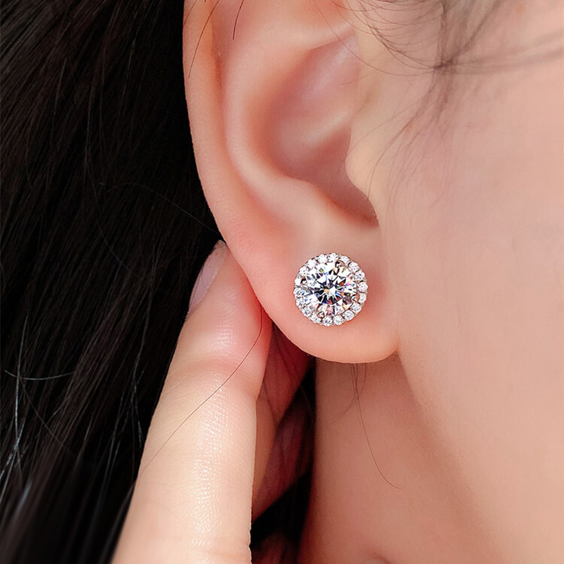 Sterg Sier Round Cut White 5A CZ Dia Stud Earrings for Women