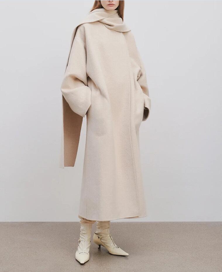 Th~row Autumn and Winter New Handmade Wool Blended Scarf Double layered Cashmere Coat Coat