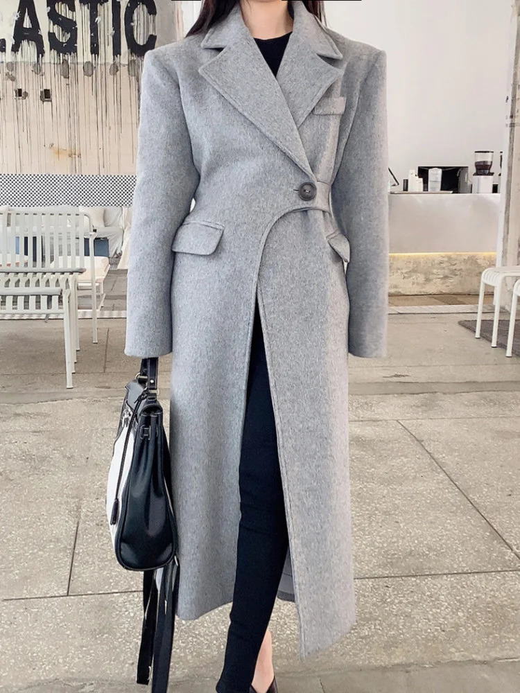 Women's Jackets Simple Trend Long Coat Korean Chic Wool Coats Chemisier Femme Irregular Overcoats Kaschmir Mantel Autumn M151 231205