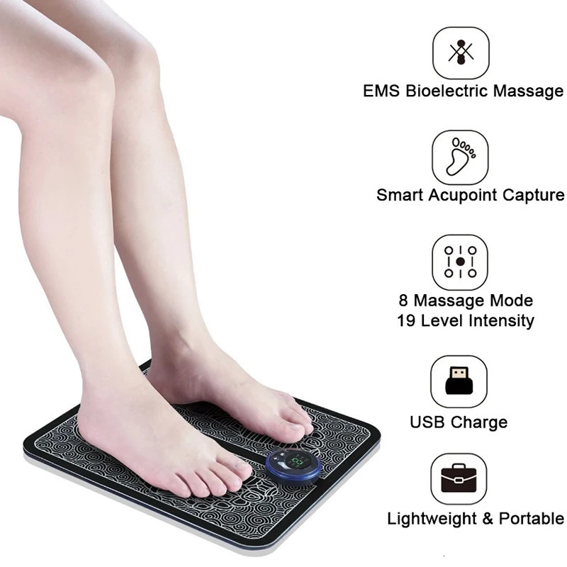 Foot Massager Foot Massager Remote Electric EMS Pad Muscle Stimulator Foot Cushion Foldable Foot Massager Mat 8 Modes 19 Levels for Man Woman 231205