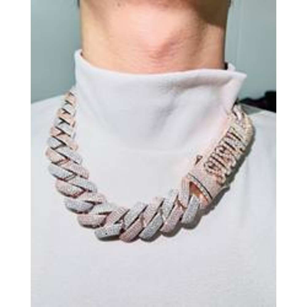 Sell Men Jewelry Gold Plated 3 Row Stones Vvs Moissanite Miami Cuban Link Chain Necklace Moissanite Mens Chain