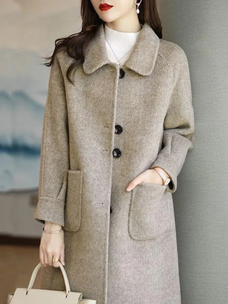 Women's Jackets Korean Fashion Wool Coat 2023 Fall and Winter Retro Slim Temperament Singlebreasted Mediumlength Tweed 231205