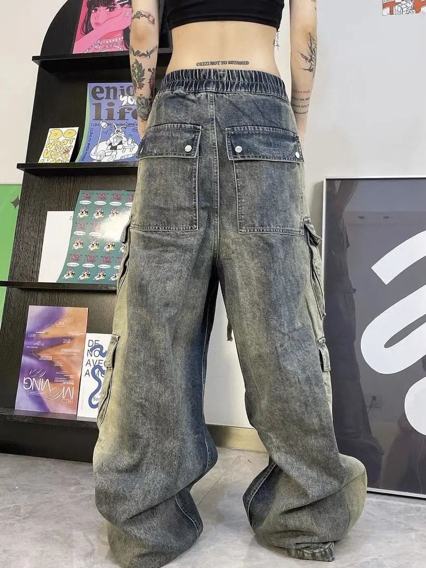 Women s Jeans High Waist Slouchy Cargo Pants Y2k Baggy Women Men Retro Hip Hop Multi Pocket Denim Trousers Loose American Streetwear 231206