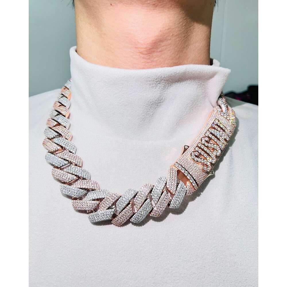 Sell Men Jewelry Gold Plated 3 Row Stones Vvs Moissanite Miami Cuban Link Chain Necklace Moissanite Mens Chain