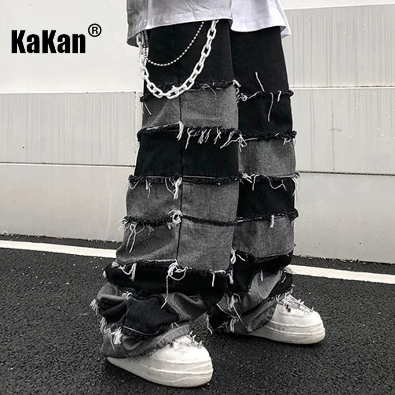 Women s Jeans Kakan American High Street Antique Tassel for Men Dropped Wide Leg Hip Hop Lazy Long Pants K27 56 231206
